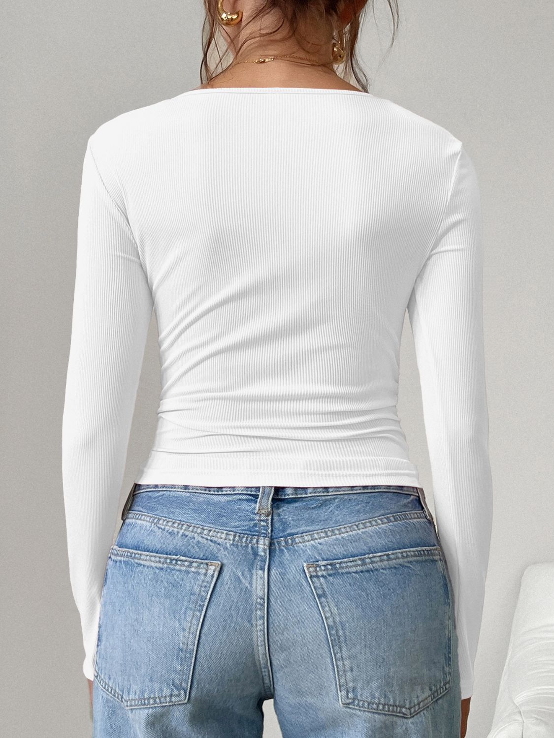 Studio Seven Devine Square Neck Half Snap Tee - Slim Fit Ribbed Top