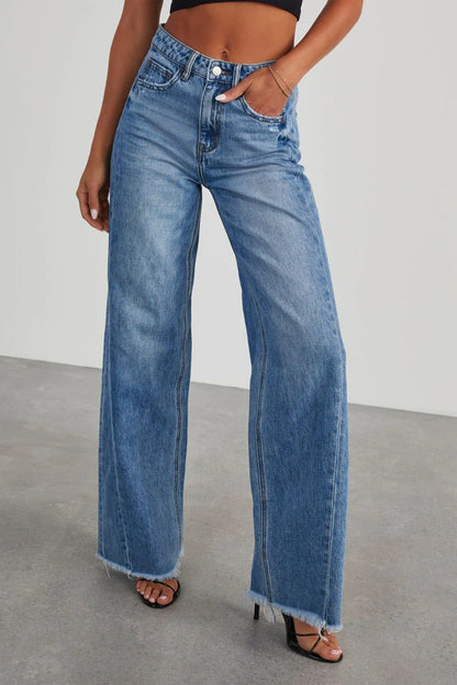 Seven Raw Hem Wide Leg Jeans - High Waisted Streetwear Denim