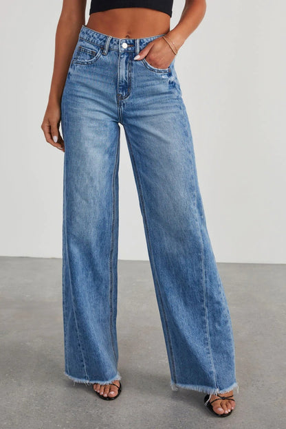 Seven Raw Hem Wide Leg Jeans - High Waisted Streetwear Denim