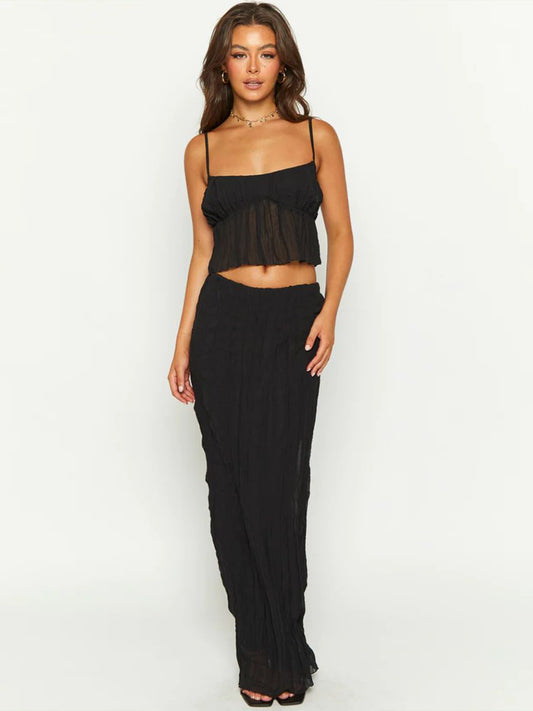 Studio Seven Square Neck Ruched Skirt Set - Two-Piece Evening Wear