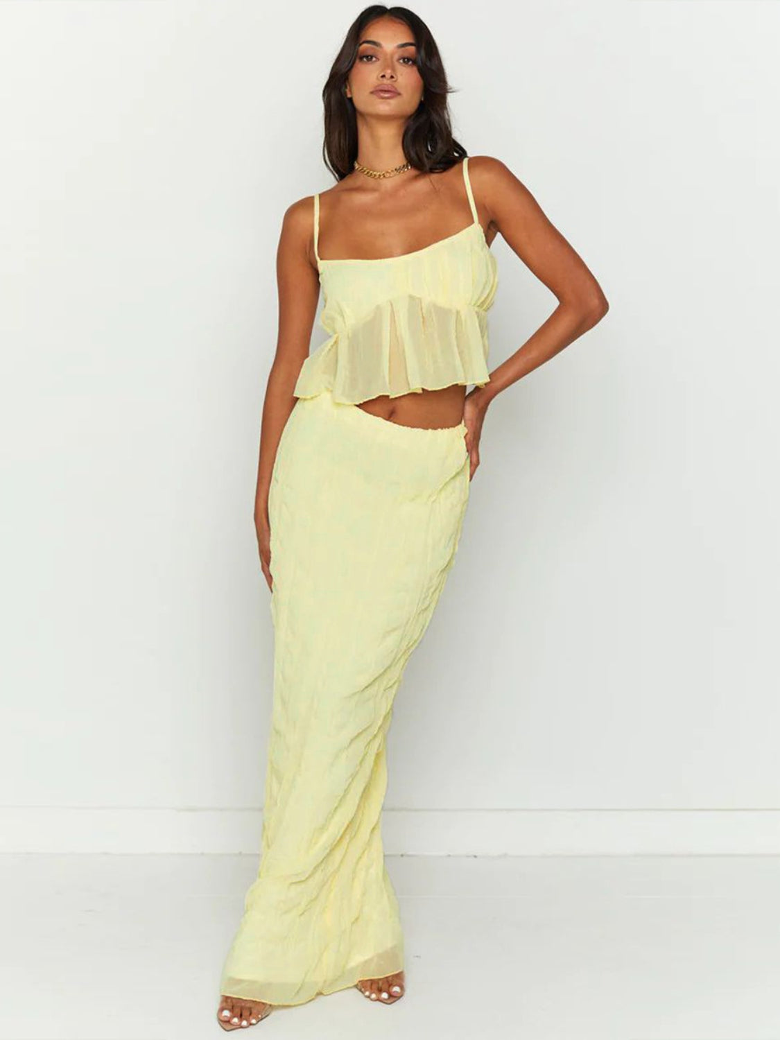 Studio Seven Square Neck Ruched Skirt Set - Two-Piece Evening Wear