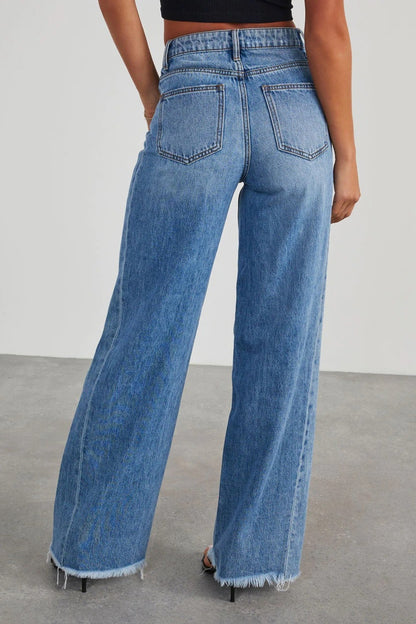 Seven Raw Hem Wide Leg Jeans - High Waisted Streetwear Denim