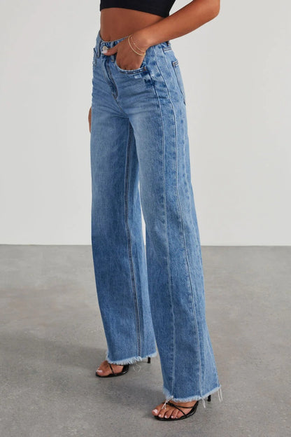 Seven Raw Hem Wide Leg Jeans - High Waisted Streetwear Denim